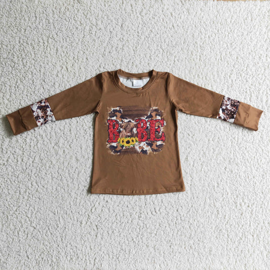 GT0066 Babe brown cow sunflower long sleeve girl top 1105