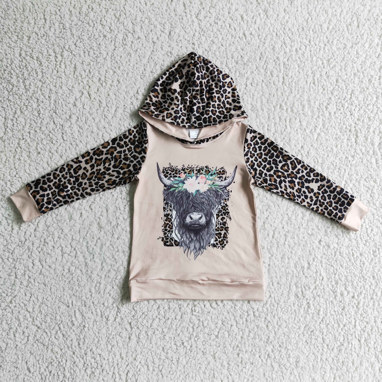 GT0069 cow brown long sleeve boy girl pullover HOODIE leopard top 1105 RTS