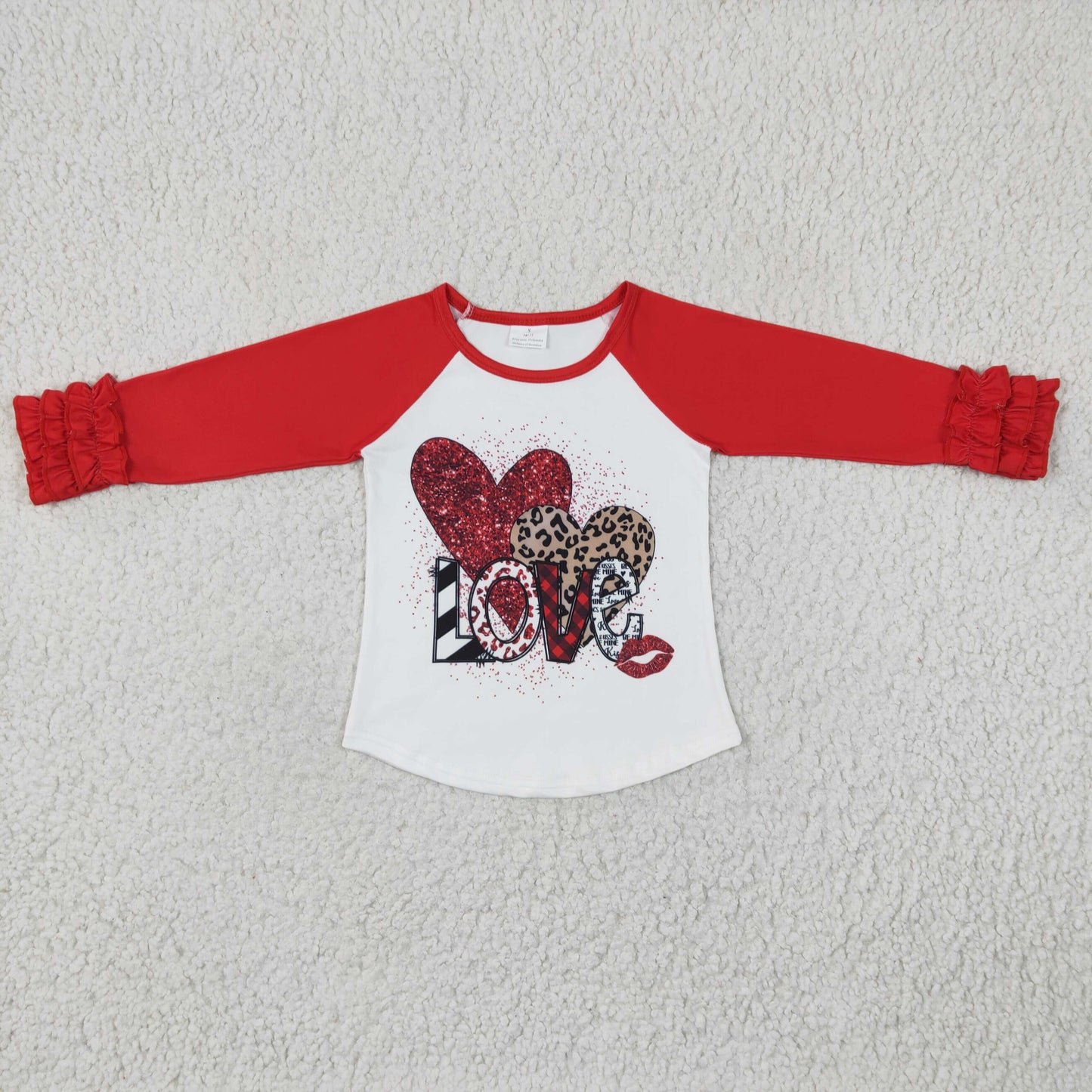 1214 RTS  love valentine leopard long sleeve girl top tee GT0072