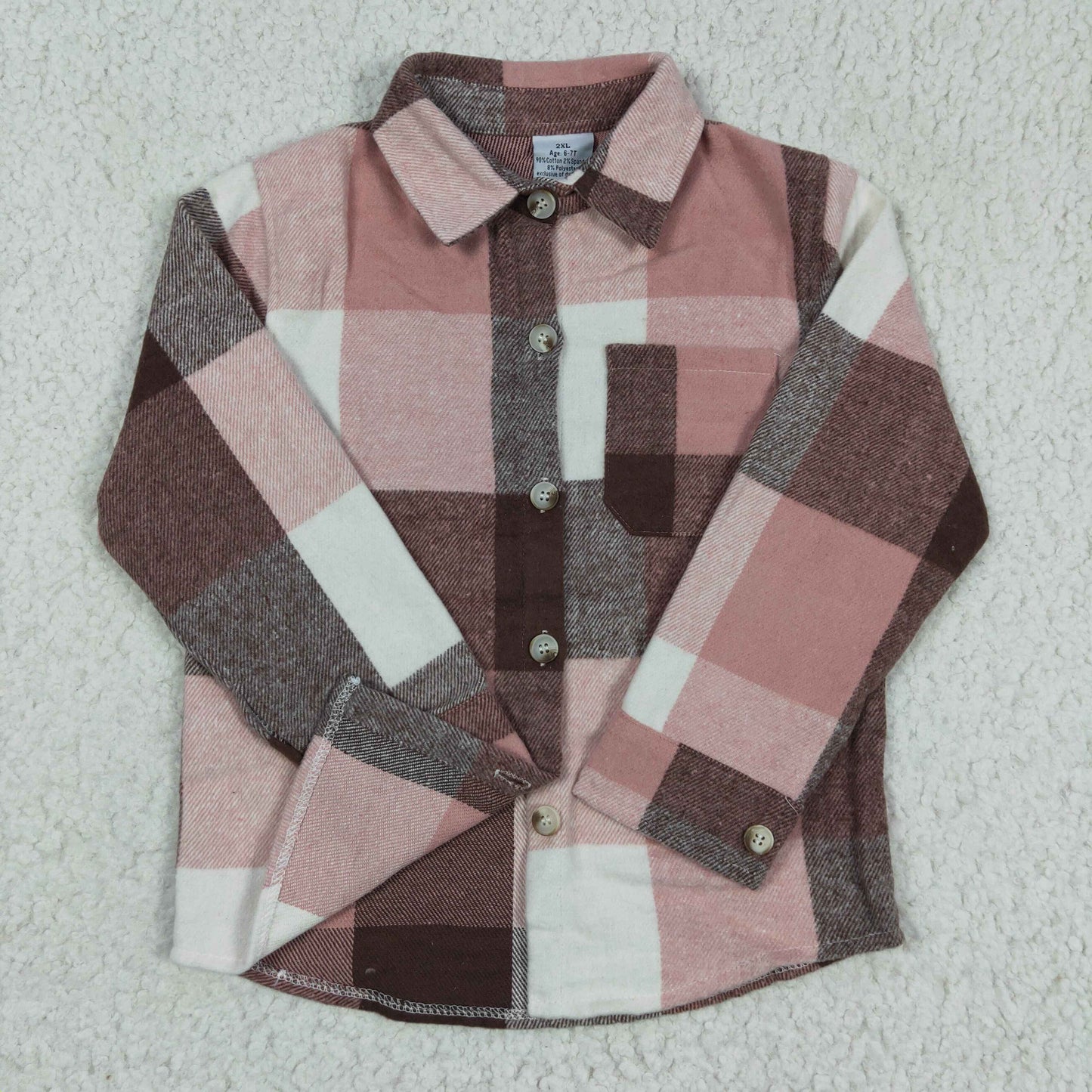 GT0073 RTS pink plaid long sleeve Cotton top boy top shirt 1121