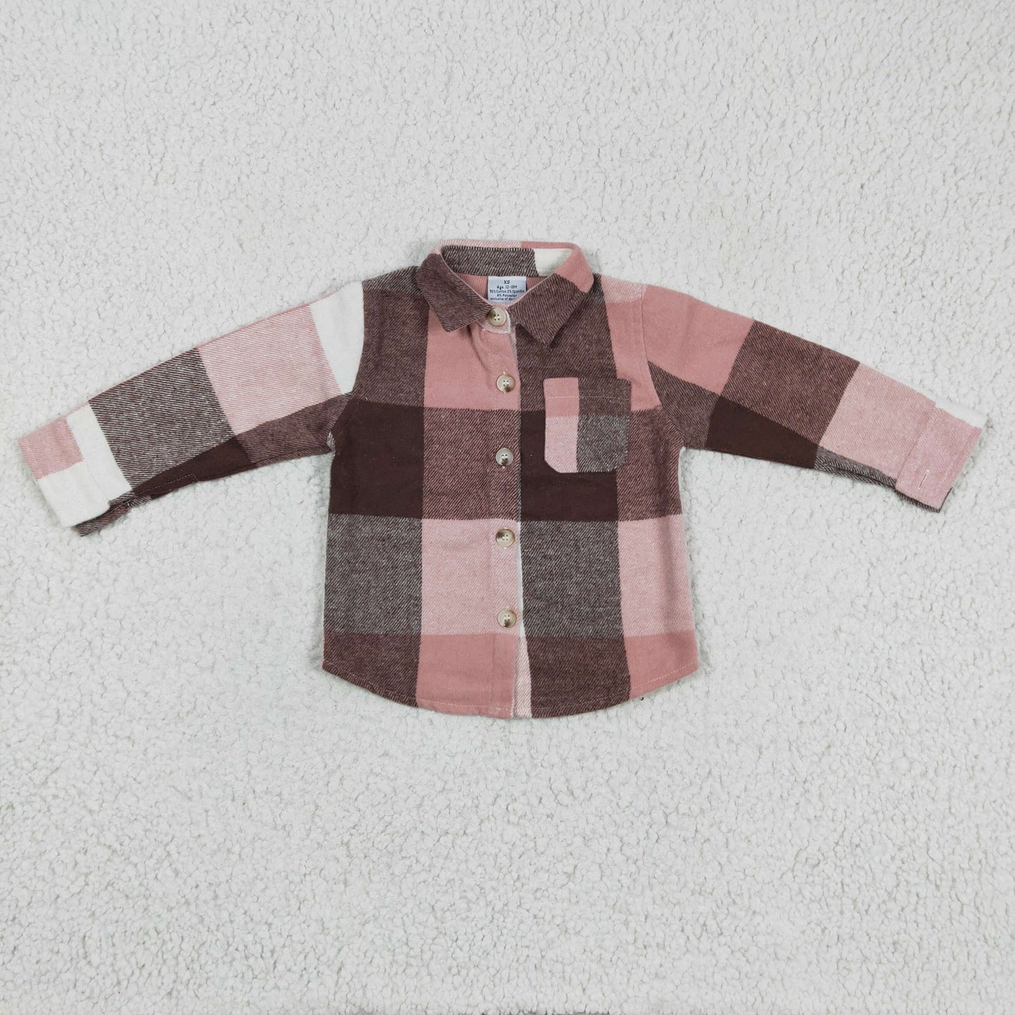 GT0073 RTS pink plaid long sleeve Cotton top boy top shirt 1121