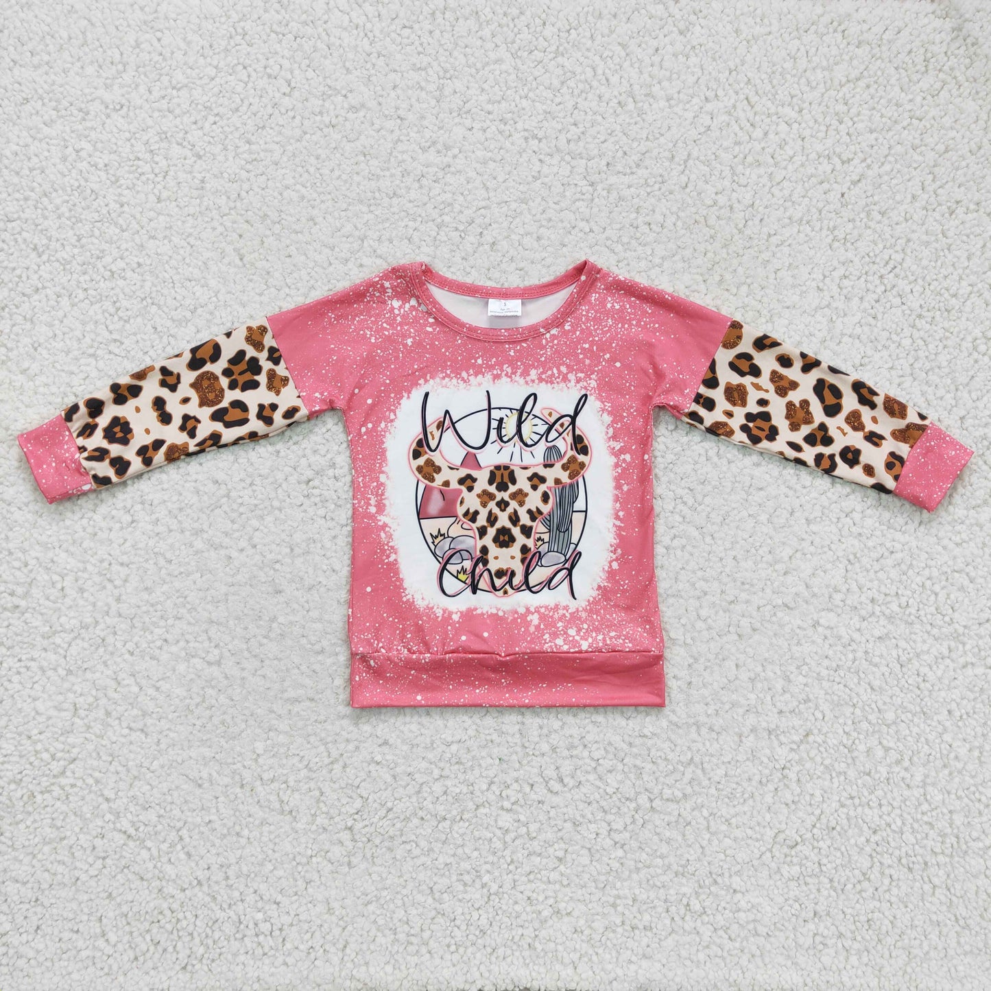 GT0083  RTS cow leopard wild child long sleeve girl top Sweatshirt 1122