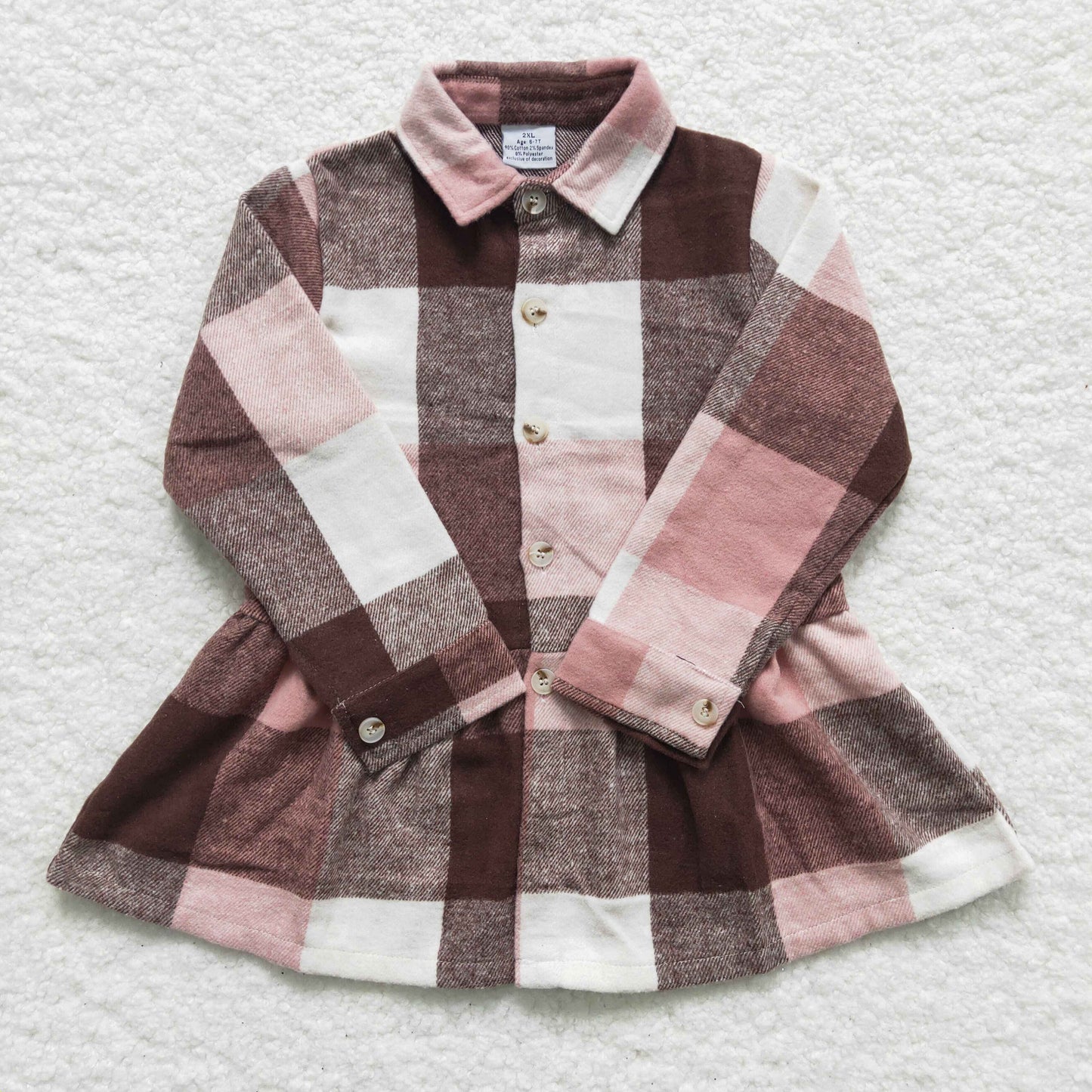 GT0090 red Brown plaid long sleeve Cotton girl dress top shirt 1202 RTS