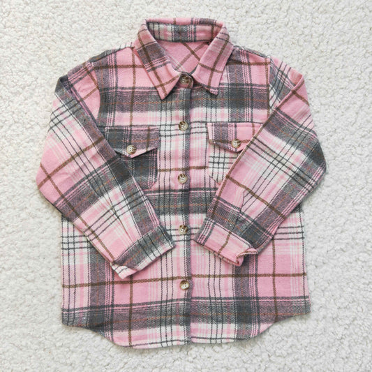 GT0094 pink plaid long sleeve Cotton boy top shirt  RTS 1212