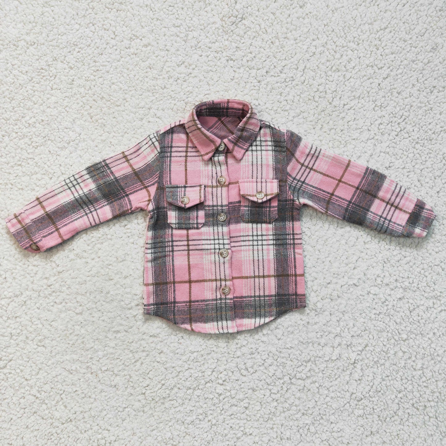 GT0094 pink plaid long sleeve Cotton boy top shirt  RTS 1212