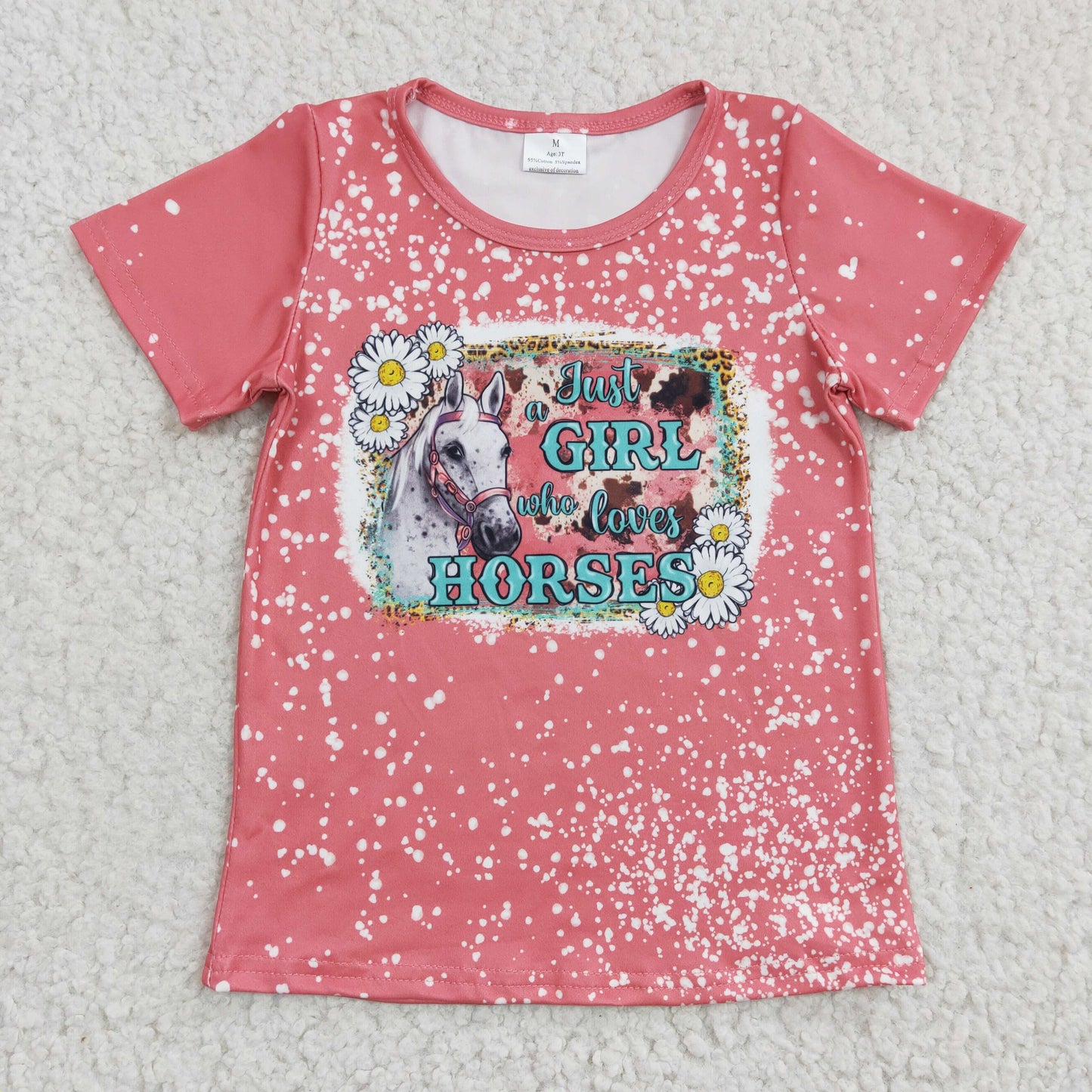 GT0095 western love horse short sleeve pink horse girl top pullover shirt 20230105 RTS