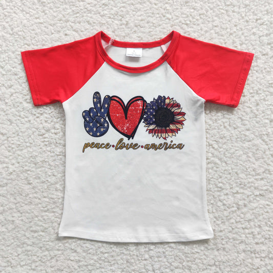 GT0108 peace love American national Day Short sleeve girl top tee t-shirt 20230316