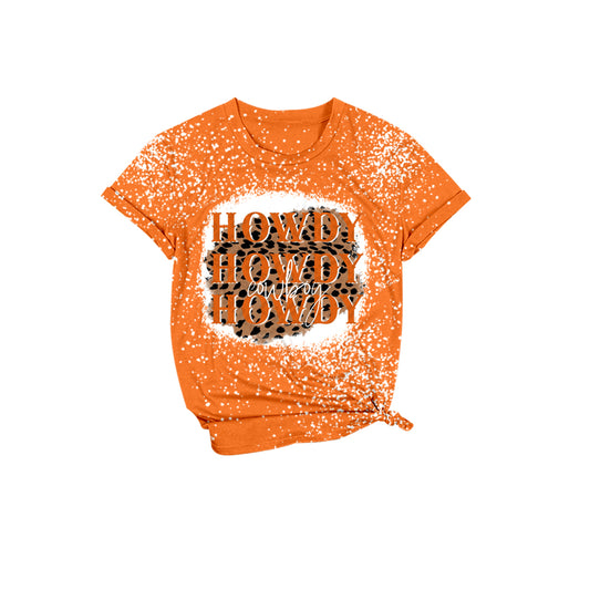 GT0110 COW howdy orange leopard Short sleeve girl top tee t-shirt preorder 1206