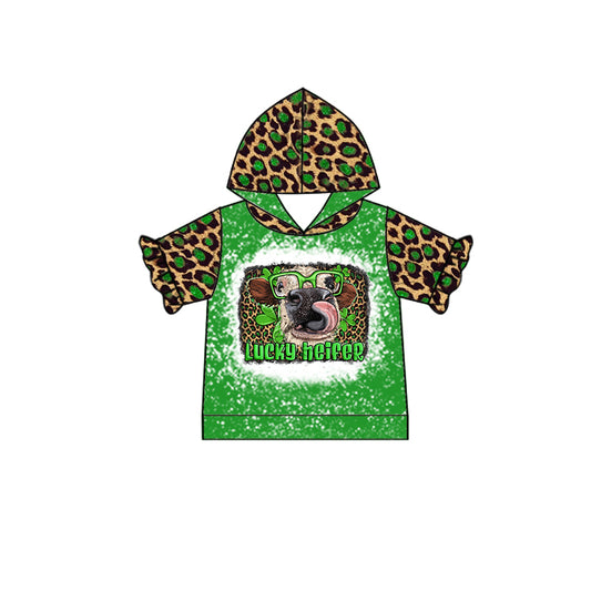 GT0113 hoodie St. Patrick lucky cow leopard Short sleeve girl top tee t-shirt preorder 1206