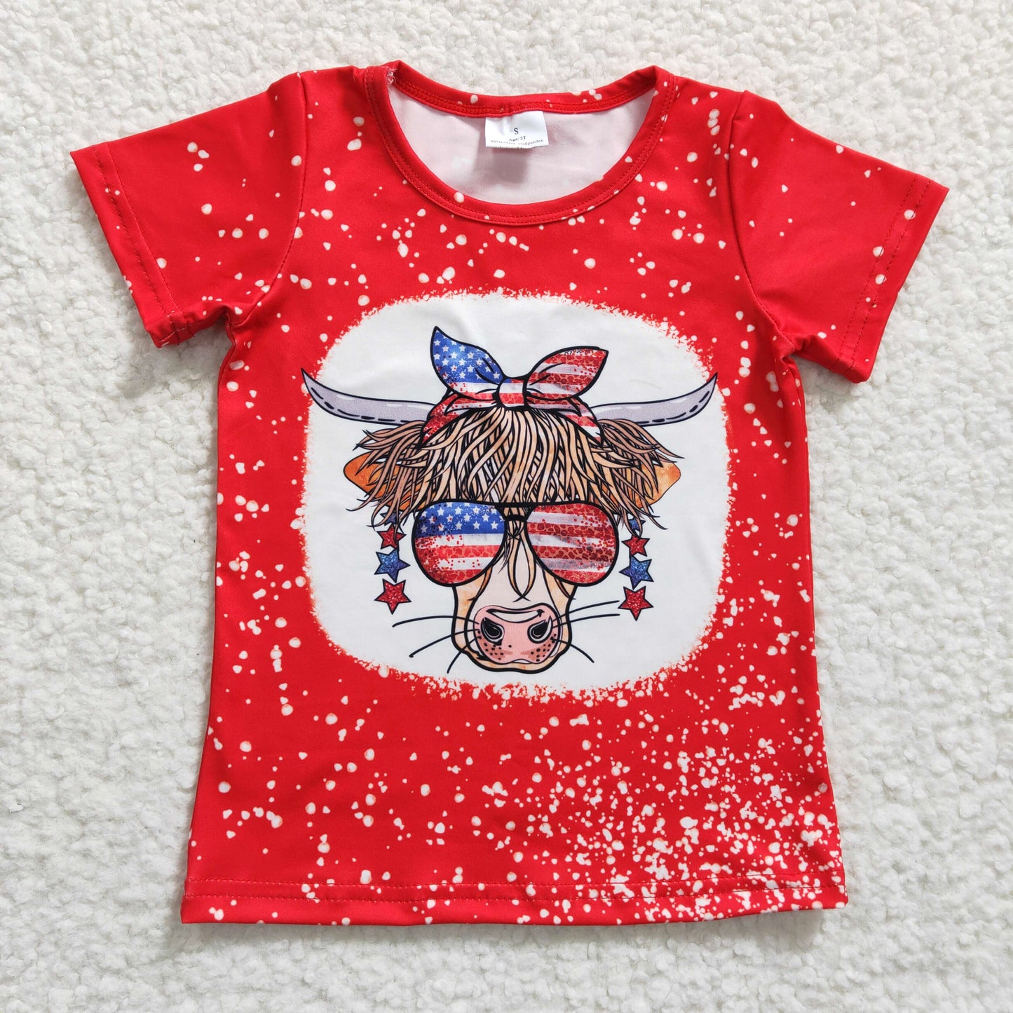 GT0114 kids top cow July 4th short sleeve red girl top tee t-shirt RTS 20230220