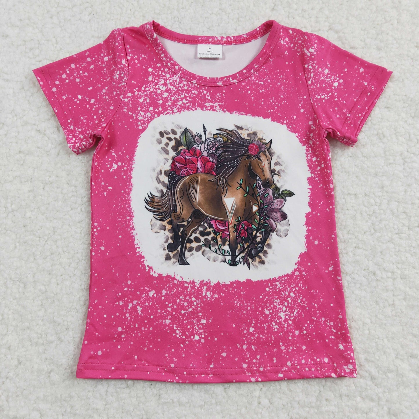 GT0122 western horse short sleeve pink horse girl top pullover shirt 20230105 RTS