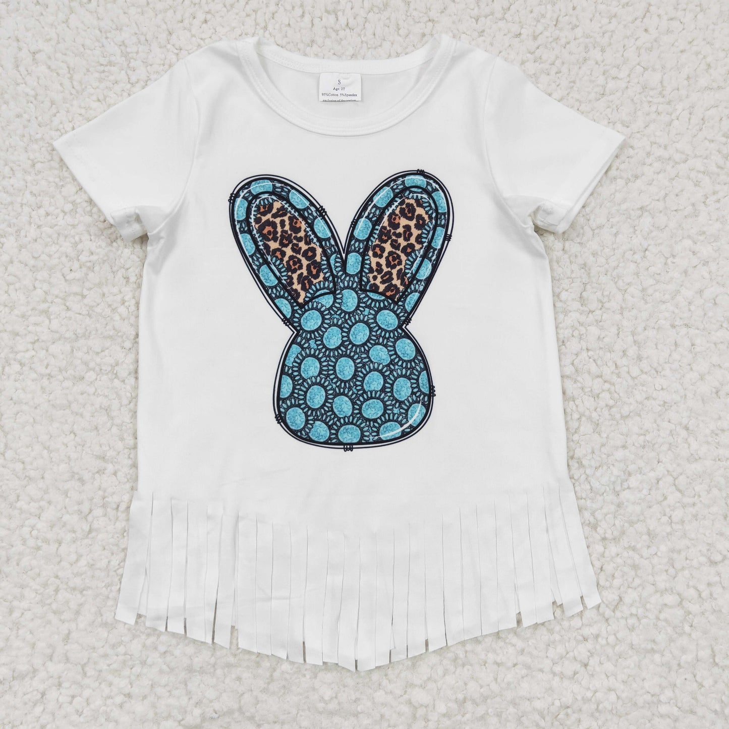 GT0136 easter rabbit short sleeve fringe girl tee t-shirt top RTS