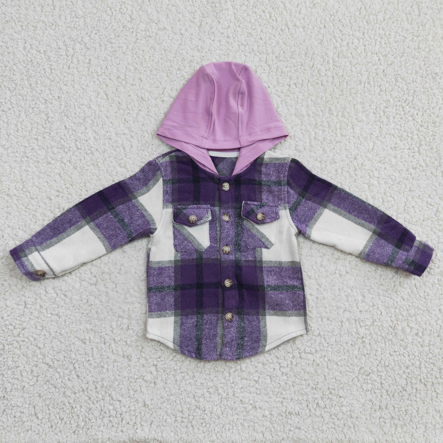 GT0150  purple plaid shirt long sleeve Cotton top boy hoodie top RTS Shackets flannel