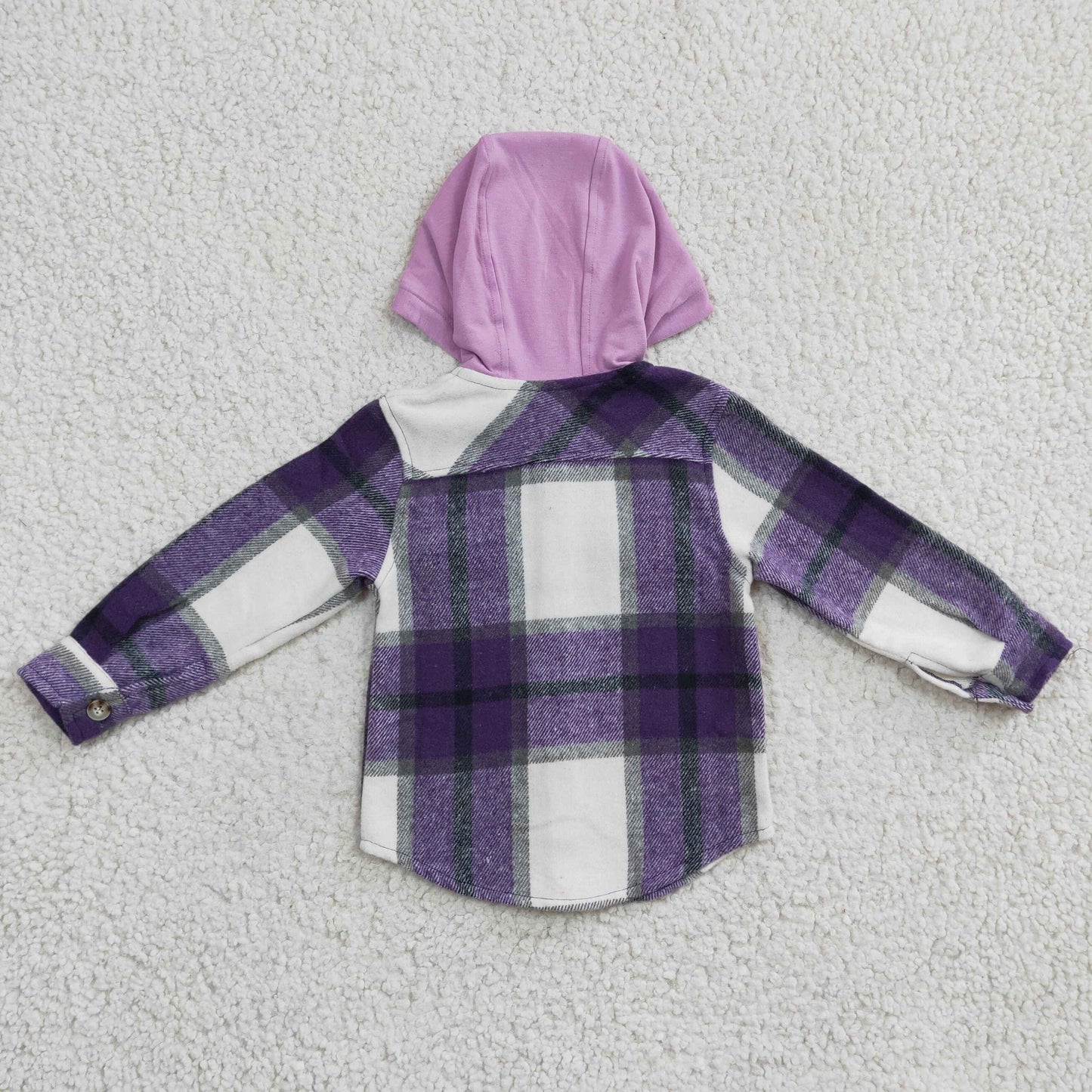 GT0150  purple plaid shirt long sleeve Cotton top boy hoodie top RTS Shackets flannel