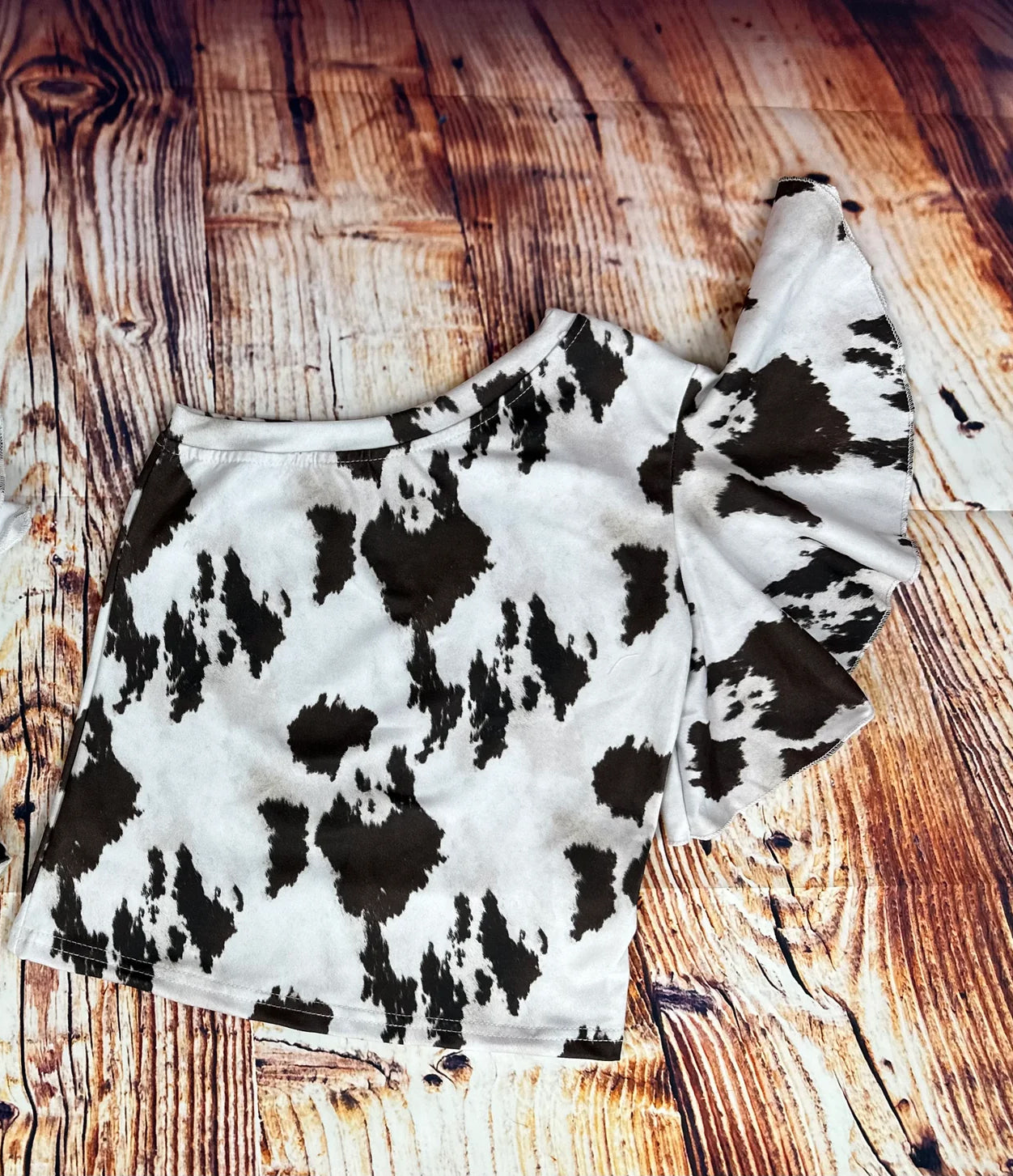 GT0168 western cow one shoulder ruffle short sleeve girl tee t-shirt top 20230407 RTS