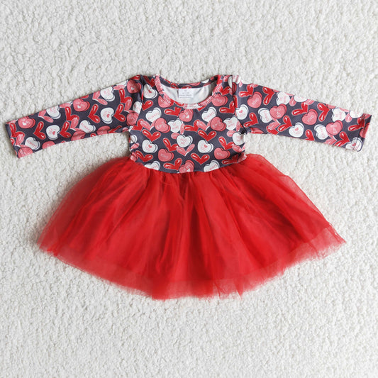 promotion valentine red love tulle gauzy long sleeve dress202312