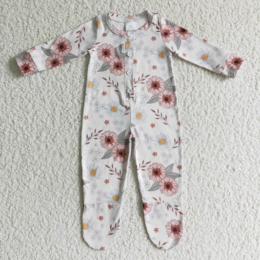 promotion price LR0113 RTS pink flower long sleeve baby girl romper 0905