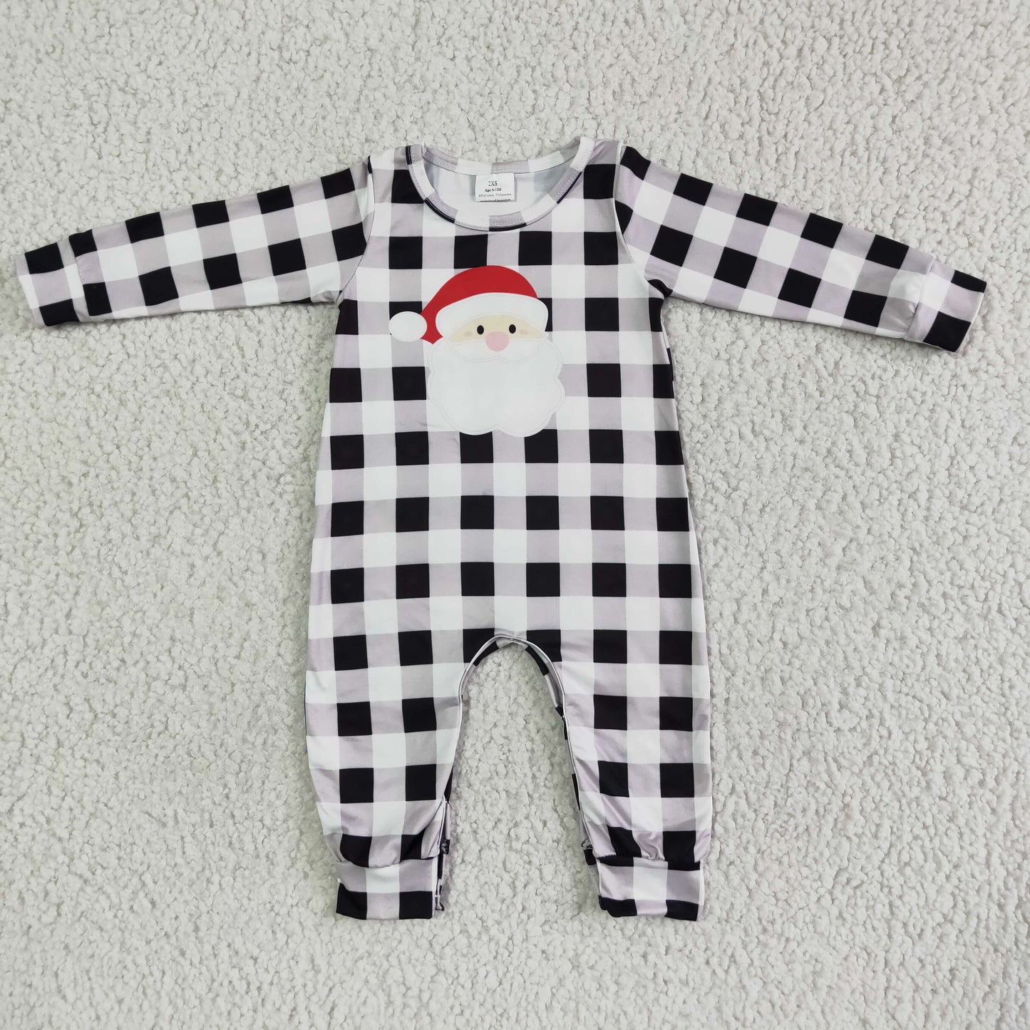 Promotion RTS Christmas boy santa black white plaid long sleeve romper