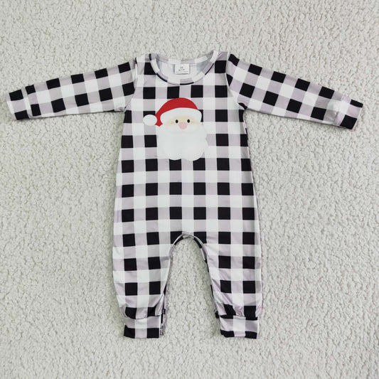 Promotion RTS Christmas boy santa black white plaid long sleeve romper