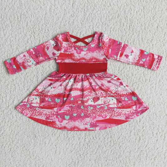 Promotion valentine love crisscross red long sleeve dress20231214 RTS