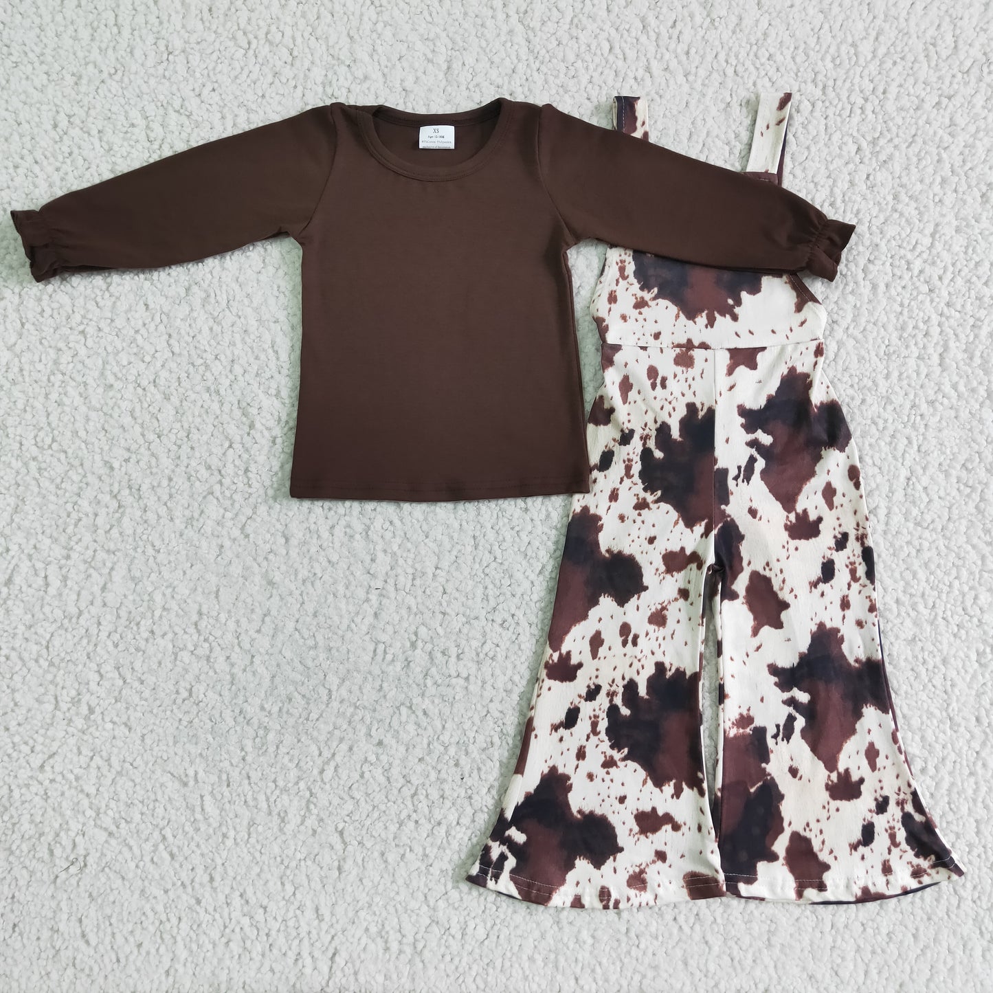 Girl Cow Leopard Brown Long Sleeve Overall Outfit 0621 RTS