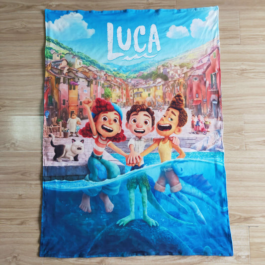 Cartoon kids blue blanket
