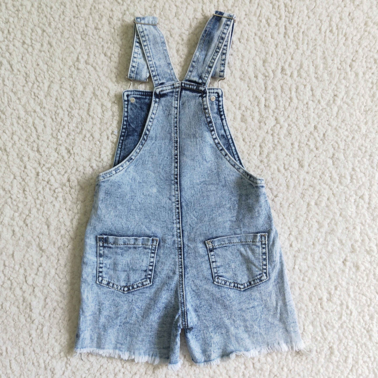 SS0022 pockets button Begonia print golden sequin blue denim suspender shorts RTS 0609