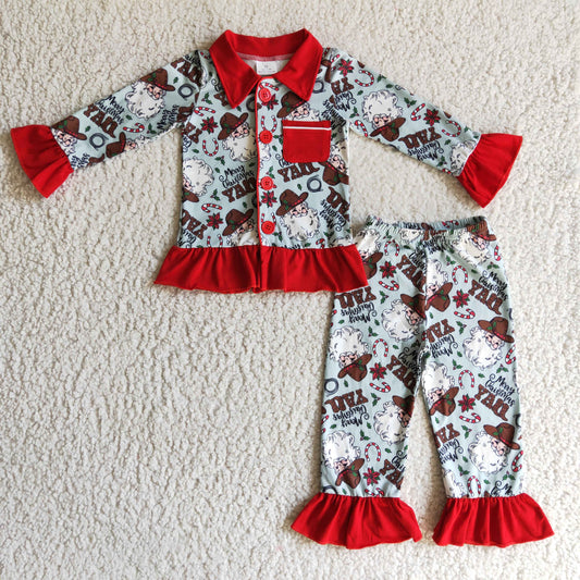 GLP0216  RTS black christmas santa long sleeve girl pajamas outfit