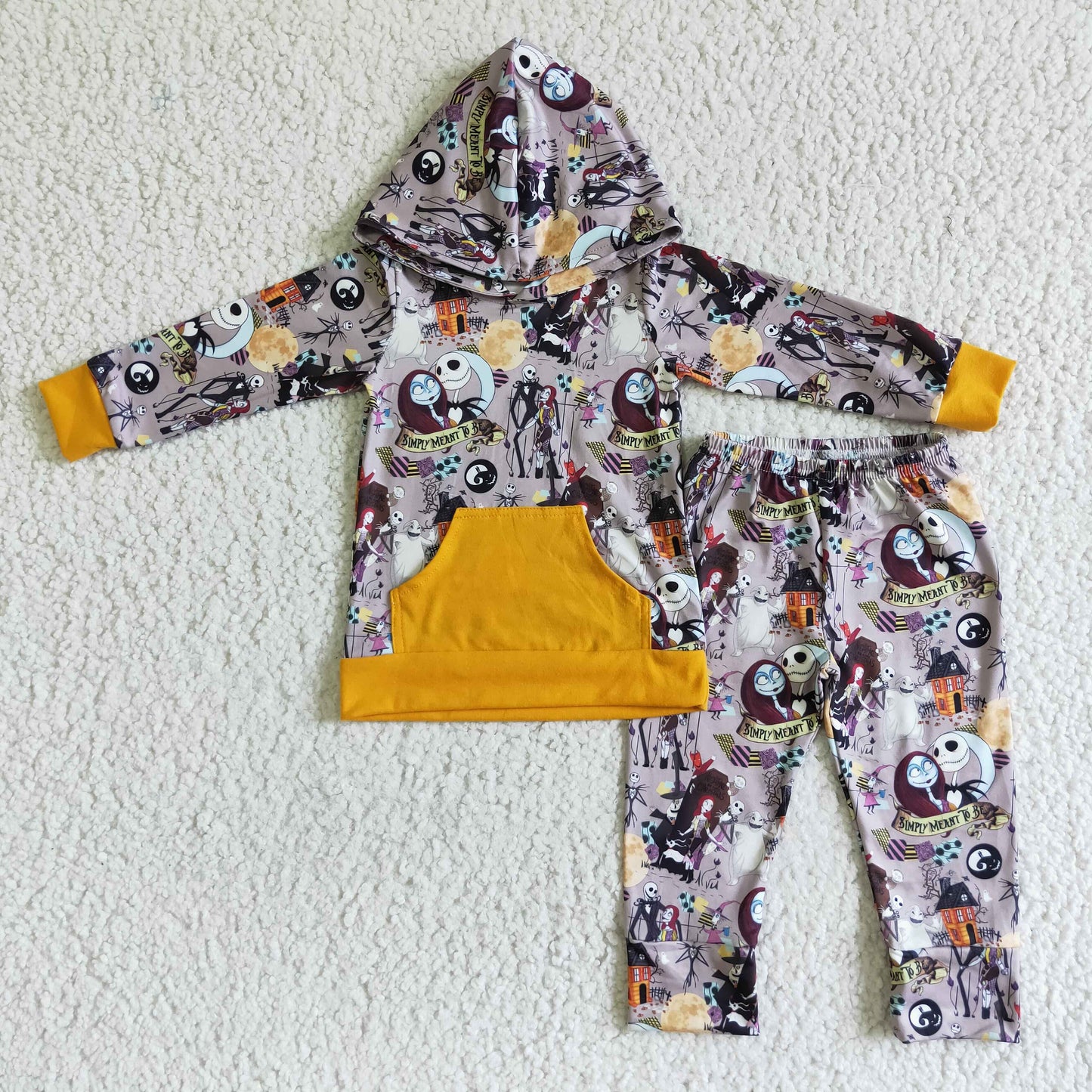 promotion 202409 BLP0004 RTS simply meant to be cartoon halloween hoodie orange pockets long sleeve boy outfit short sleeve