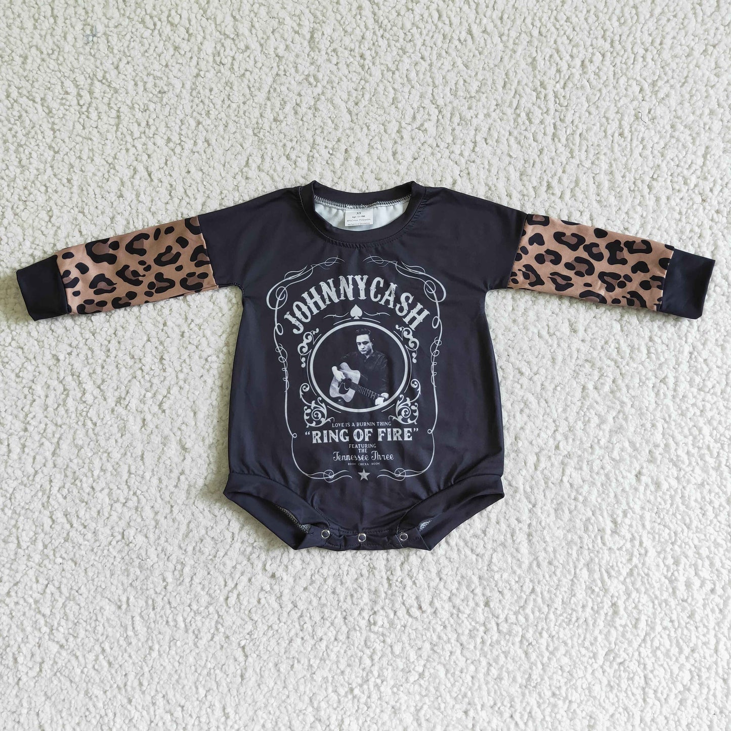 promotion LR0014 RTS leopard black cash guitar long sleeves girl romper 1109