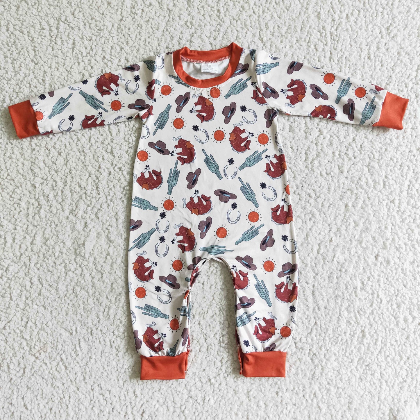 LR0056 Western howdy sun cactus hat long sleeve boy romper 0728 RTS