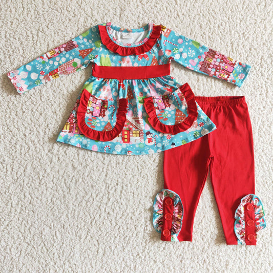 promotion GLP0247 christmas Santa pocket long sleeve red pants girl outfit RTS 20230622