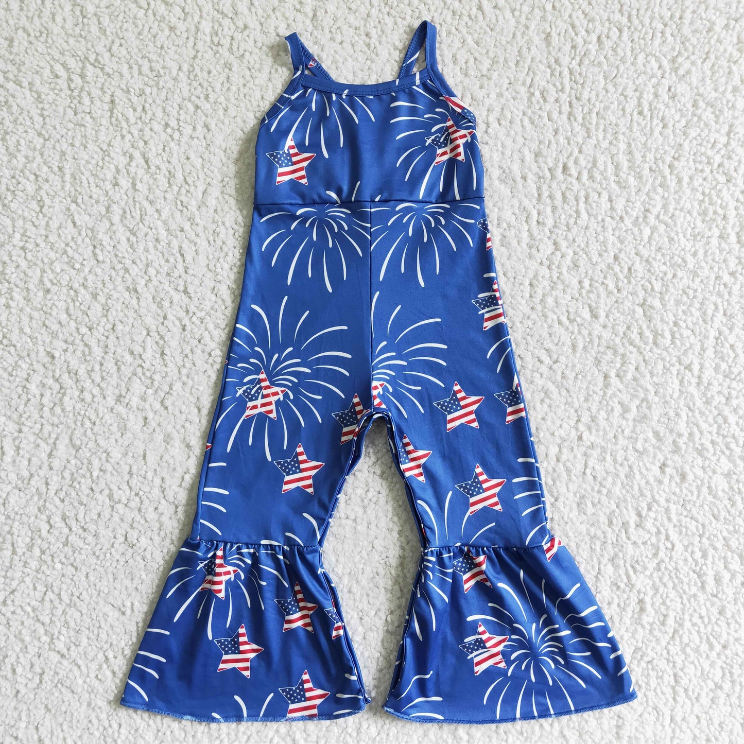 RTS 4th July American national Day pink firework blue red star overall shoulder sling jumpsuit real pic 0518