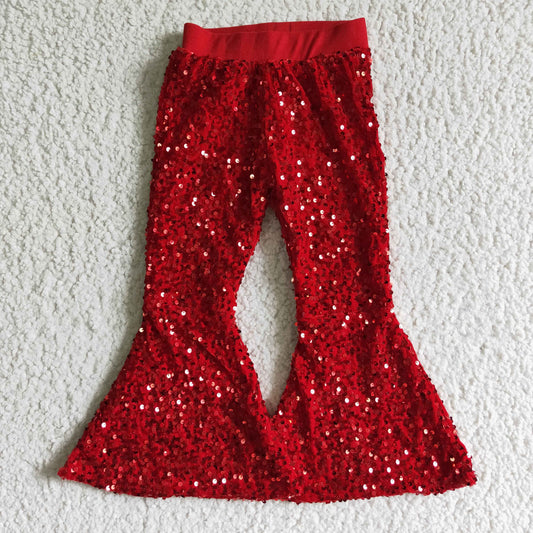 girl bell bottom red sequin long pants RTS Free shipping order $100+