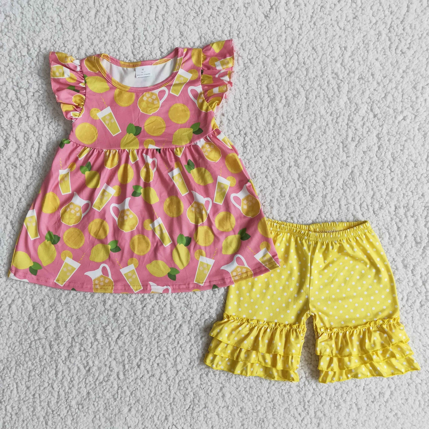 lemon orange puffy yellow ruffles girl short sleeve shorts outfits