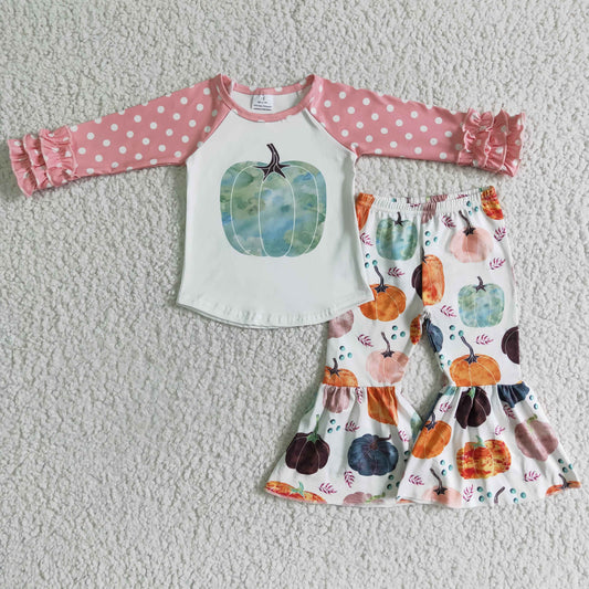 Promotion RTS GLP0240 pink pumpkin halloween long sleeves pants girl  outfit 0903