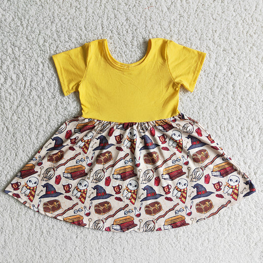 cartoon magic yellow tunic short sleeve dress