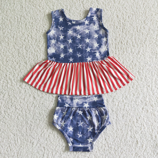 promotion A12-12  4th July flag star blue red short sleeve bummie set