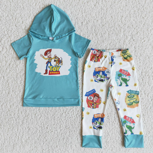 promotion E7-30 cartoon TOY dog blue white short sleeve hoodie outfit E7-30