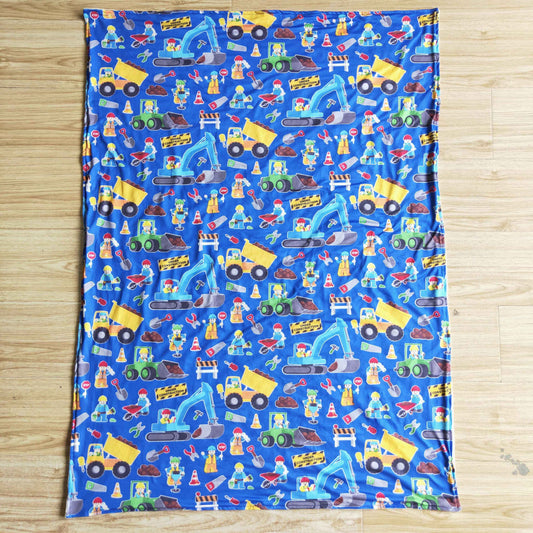 Cartoon tractor blue blanket