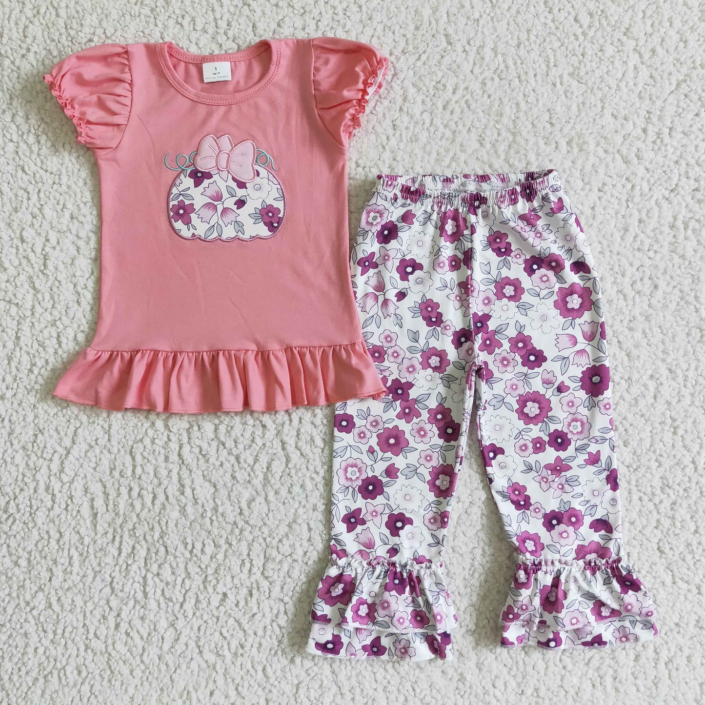 bow halloween flower pink short sleeve girl  outfit 0917