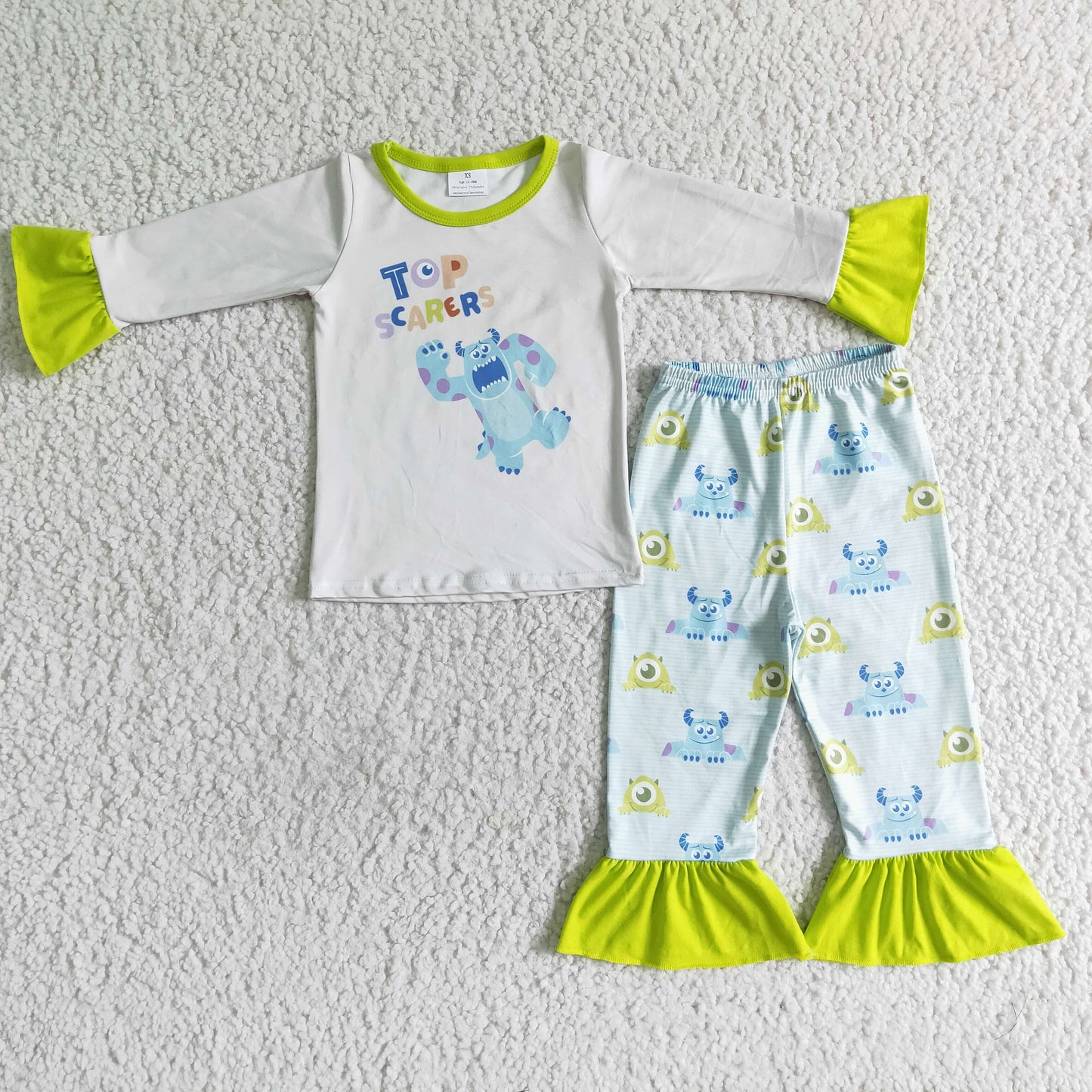 promotion GLP0154 green cartoon eye top scarers long sleeve girl pajamas 0803 RTS