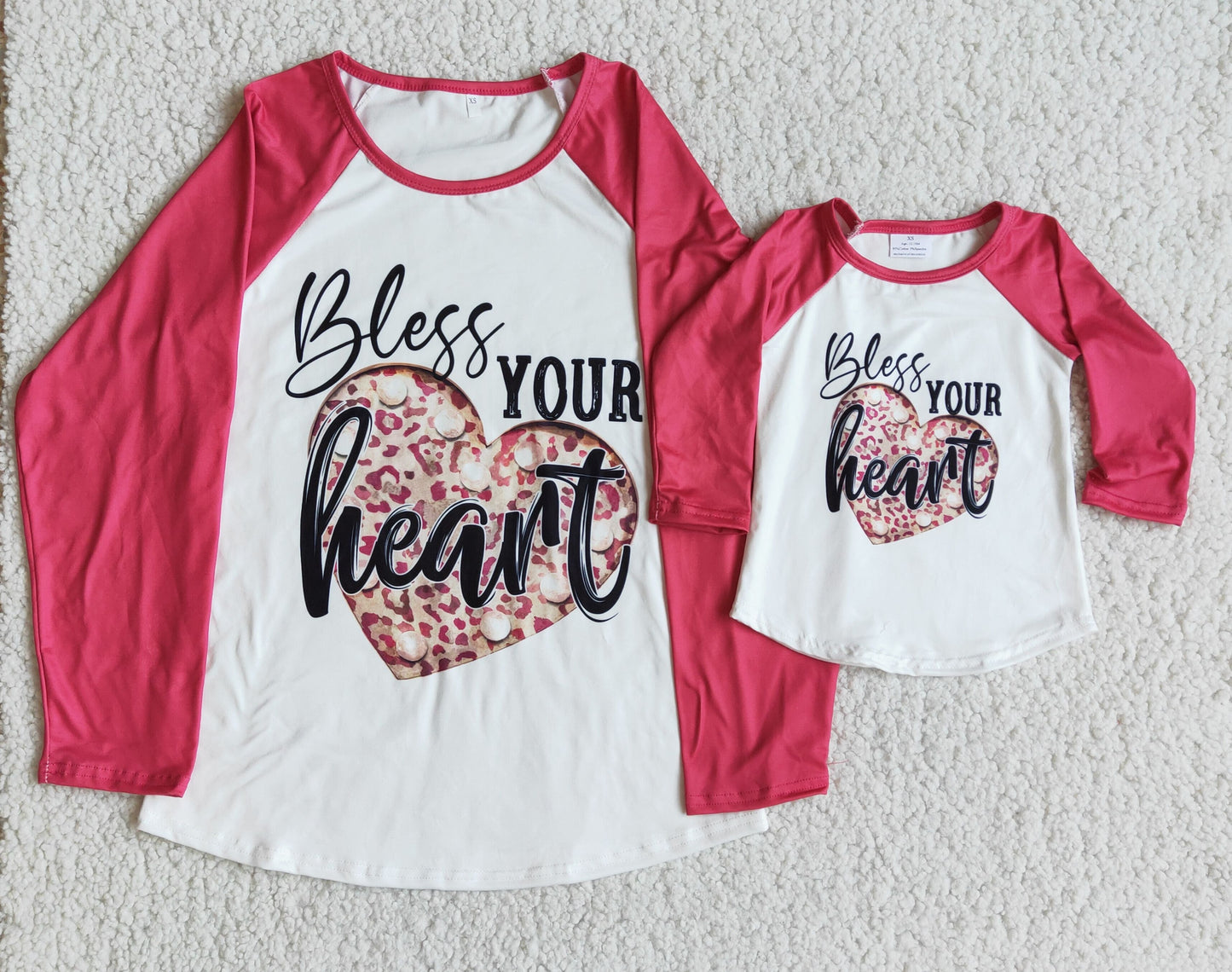 boy girl kids top shirts bless your heart letters red raglan kids mama & kid long sleeve top 0111