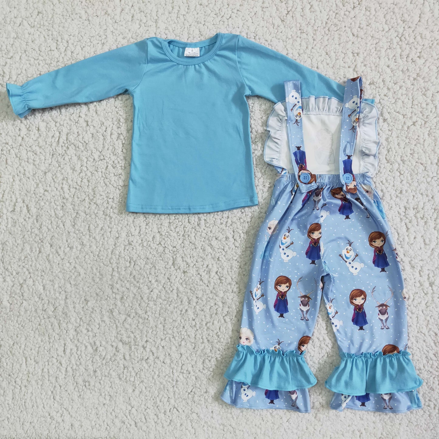 promotion A17-28 Solid color girl blue lace cartoon long sleeve overall outfit 202312