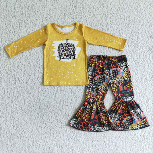 RTS orange pumpkin halloween long sleeve bell pants girl outfit 0729