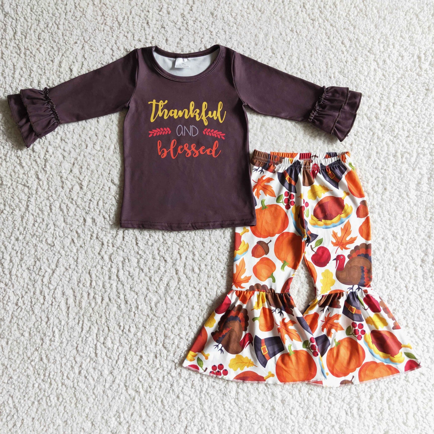 Promotion RTS  GLP0230  Girl outfit long sleeve thanksgiving day thankful blesses brown 0921