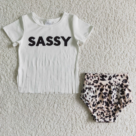 sassy white tassel top short sleeve leopard print bummies girl outfit 0903
