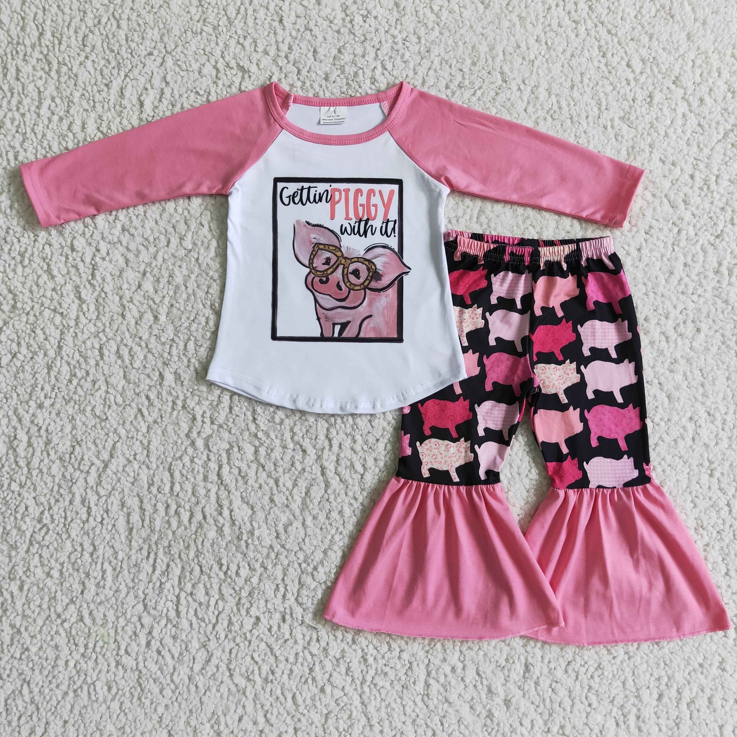 promotion 6 A10-17 pig pink cartoon long sleeve girl outfit  RTS 202408