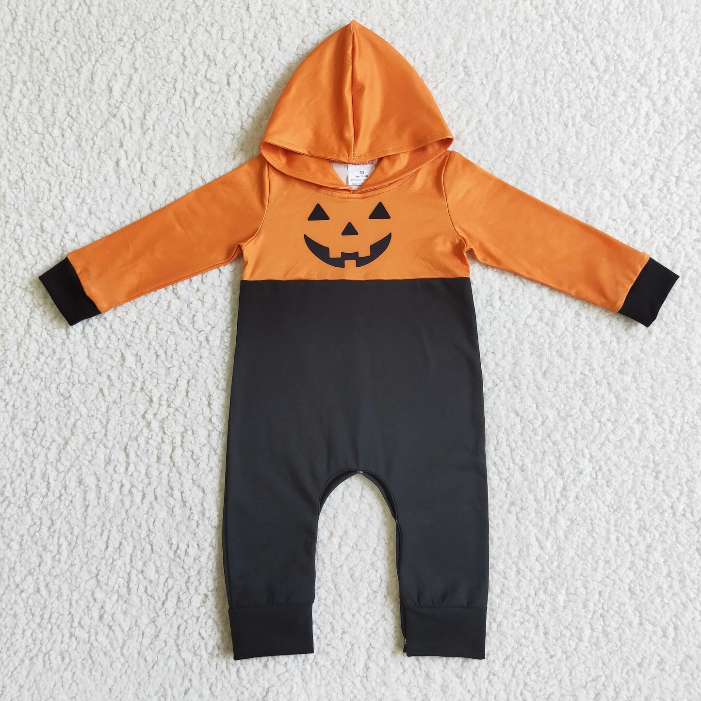 0819 RTS halloween orange pumpkin hoodie  long sleeve snap baby boy girl romper