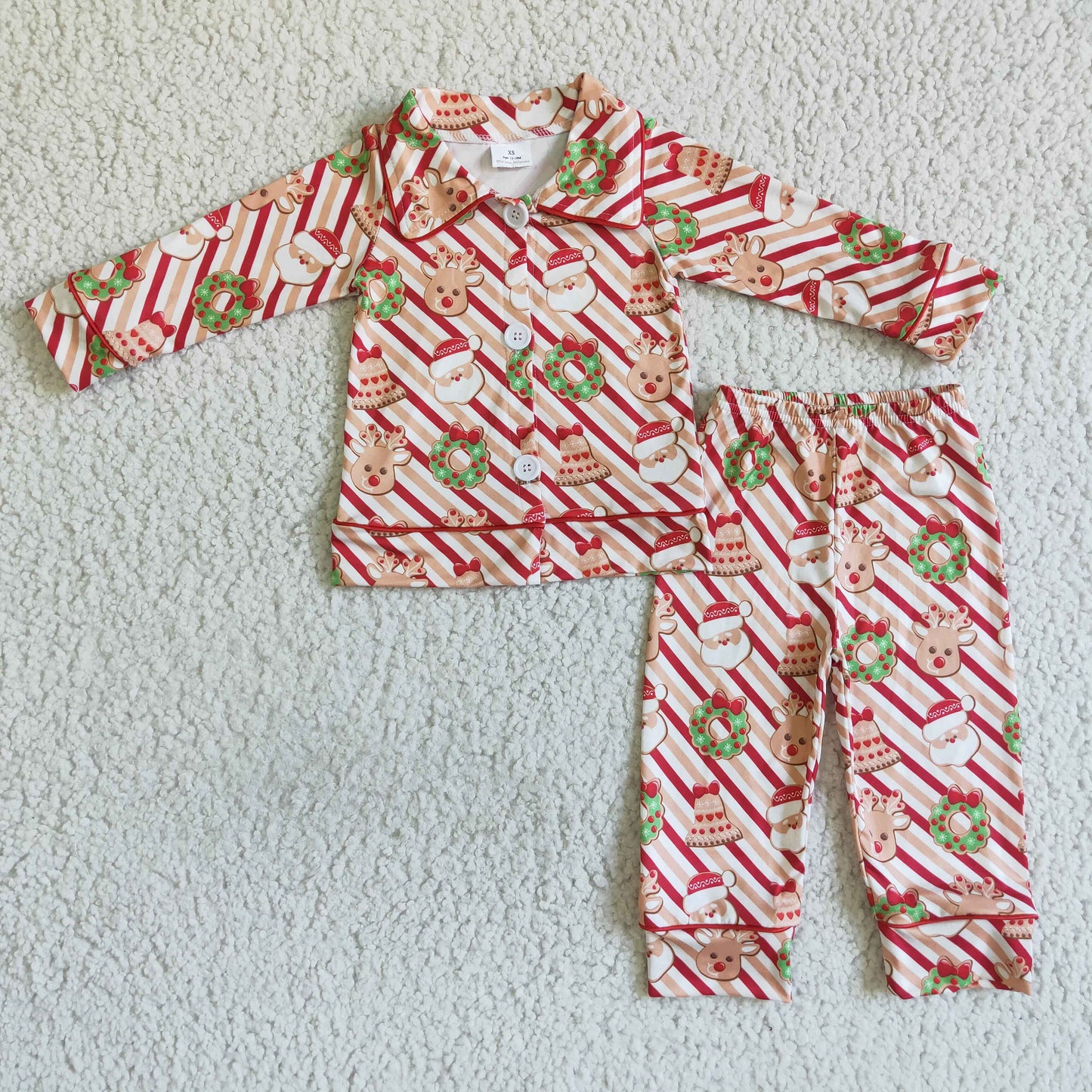 Christmas boy santa button red stripe collar long sleeve pajamas outfits 0808 RTS